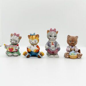 Vtg BC Bronson Cat Collection Lot Porcelain Kitten Girl Baby Sewing Sister Bow